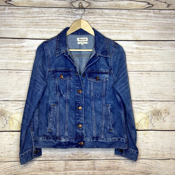 Madewell Classic Denim Jacket Medium Wash Large Preppy Modern EUC Jean Jacket